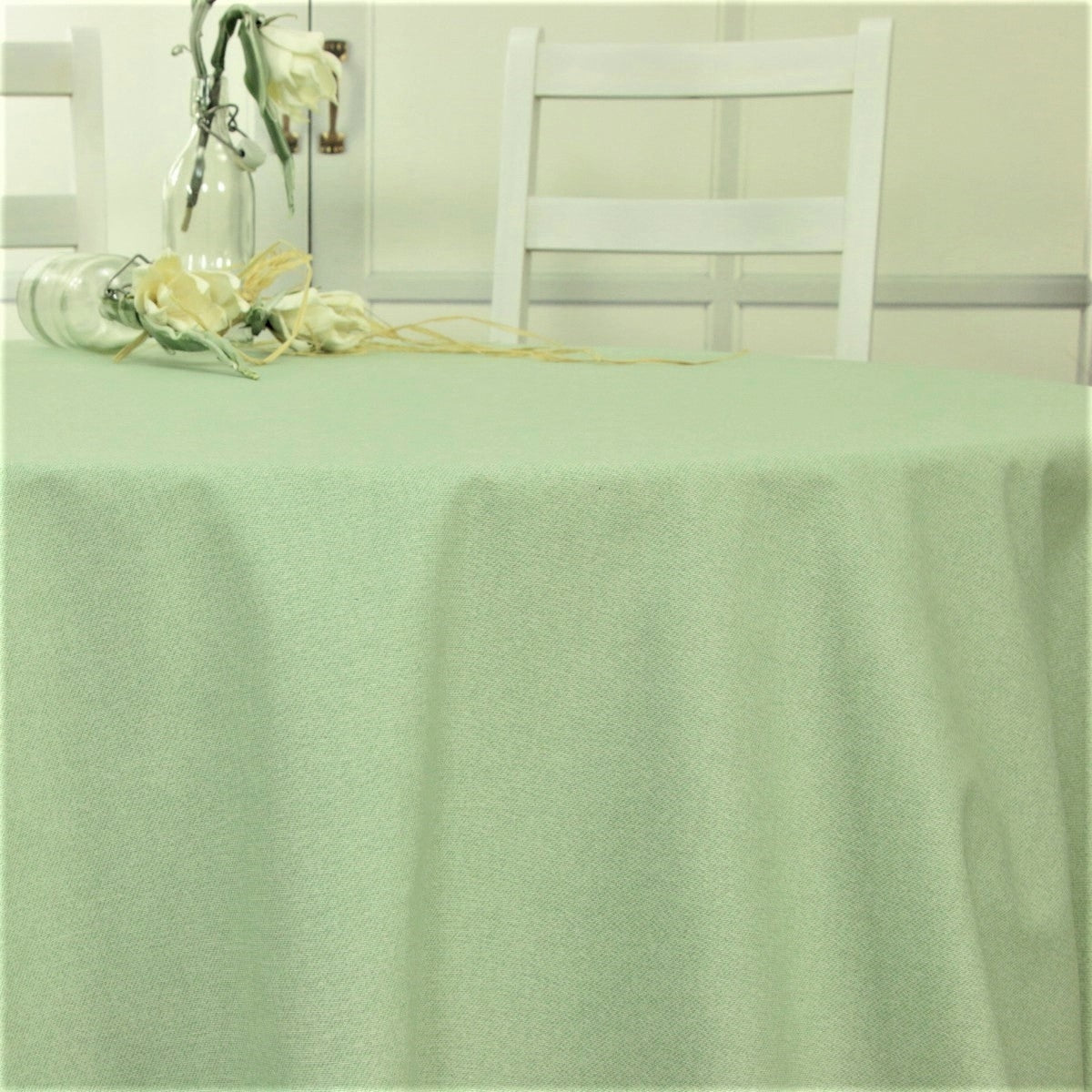 Enfärgad rund textilvaxduk i mint - Dali 180 cm bred