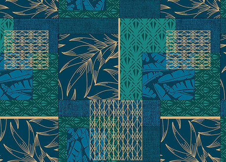 Mönstermix - Vaxduk i blå, gröna och gyllene toner