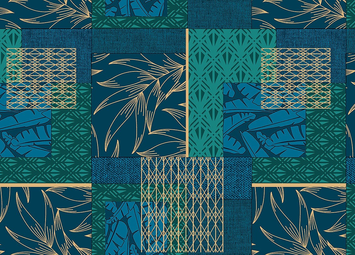 Mönstermix - Vaxduk i blå, gröna och gyllene toner