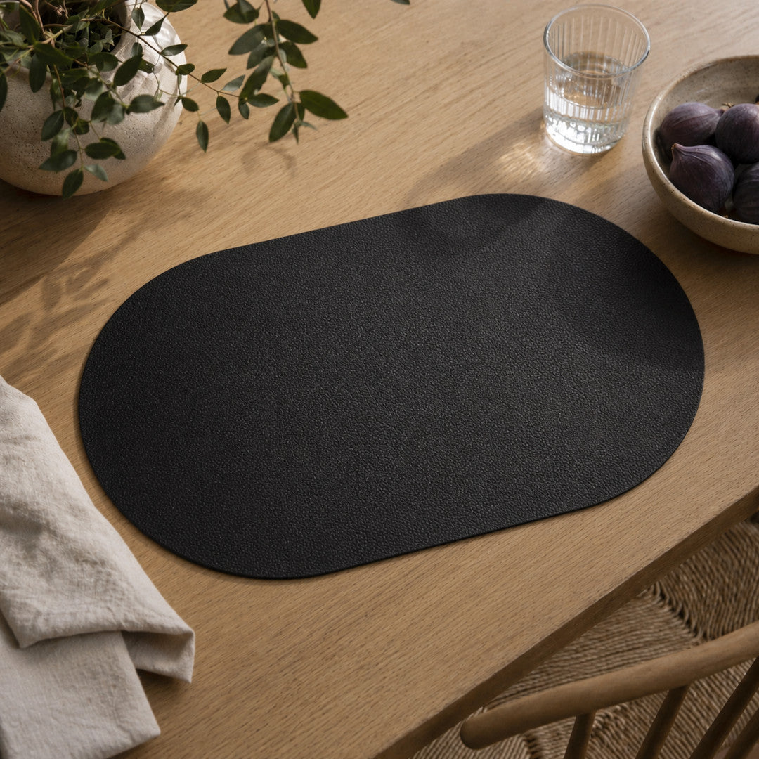 Moon oval bordstablett i konstläder – Svart/Ljusgrå – 30 x 45 cm