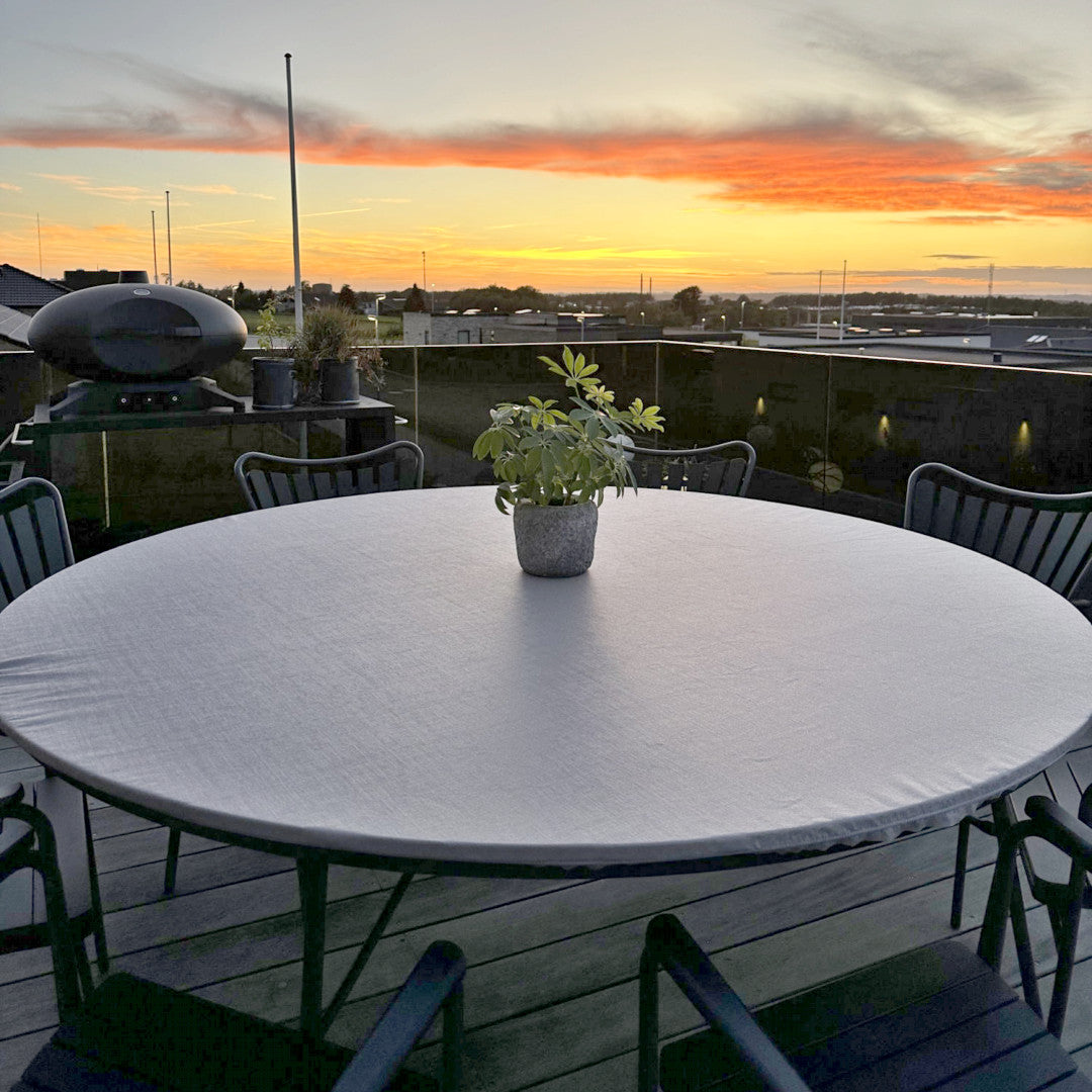 Morillo - Damastvävd rund textilvaxduk med resårkant