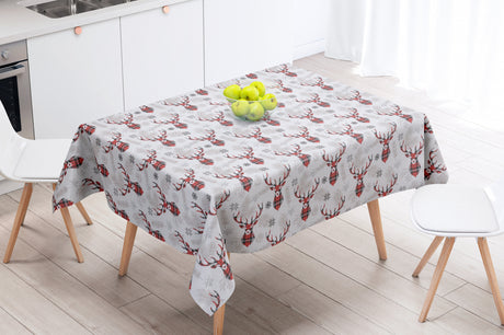 Morzine Röd – Textilvaxduk med söta renar – 150 cm bred