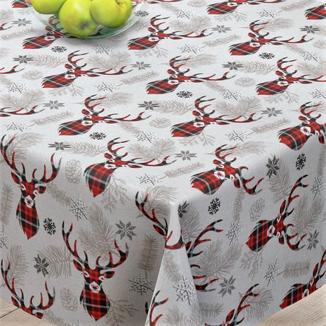 Morzine Röd – Textilvaxduk med söta renar – 150 cm bred