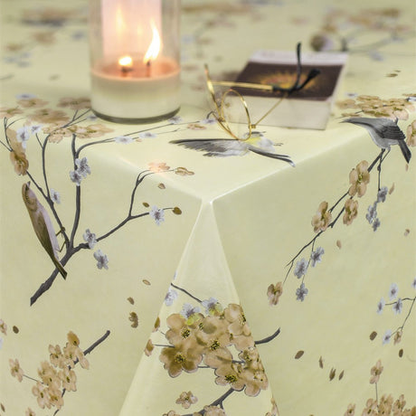 Småfåglar i trädet Beige, vaxduk med fåglar