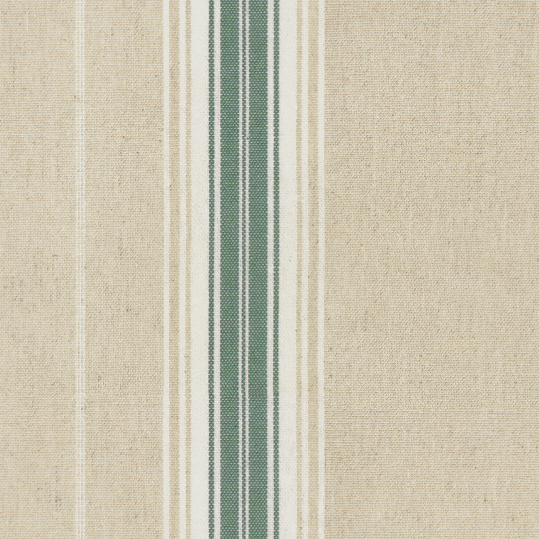 Närbild av Nordisk Jul Grön Randig - Akrylbelagd textilduk i linnelook