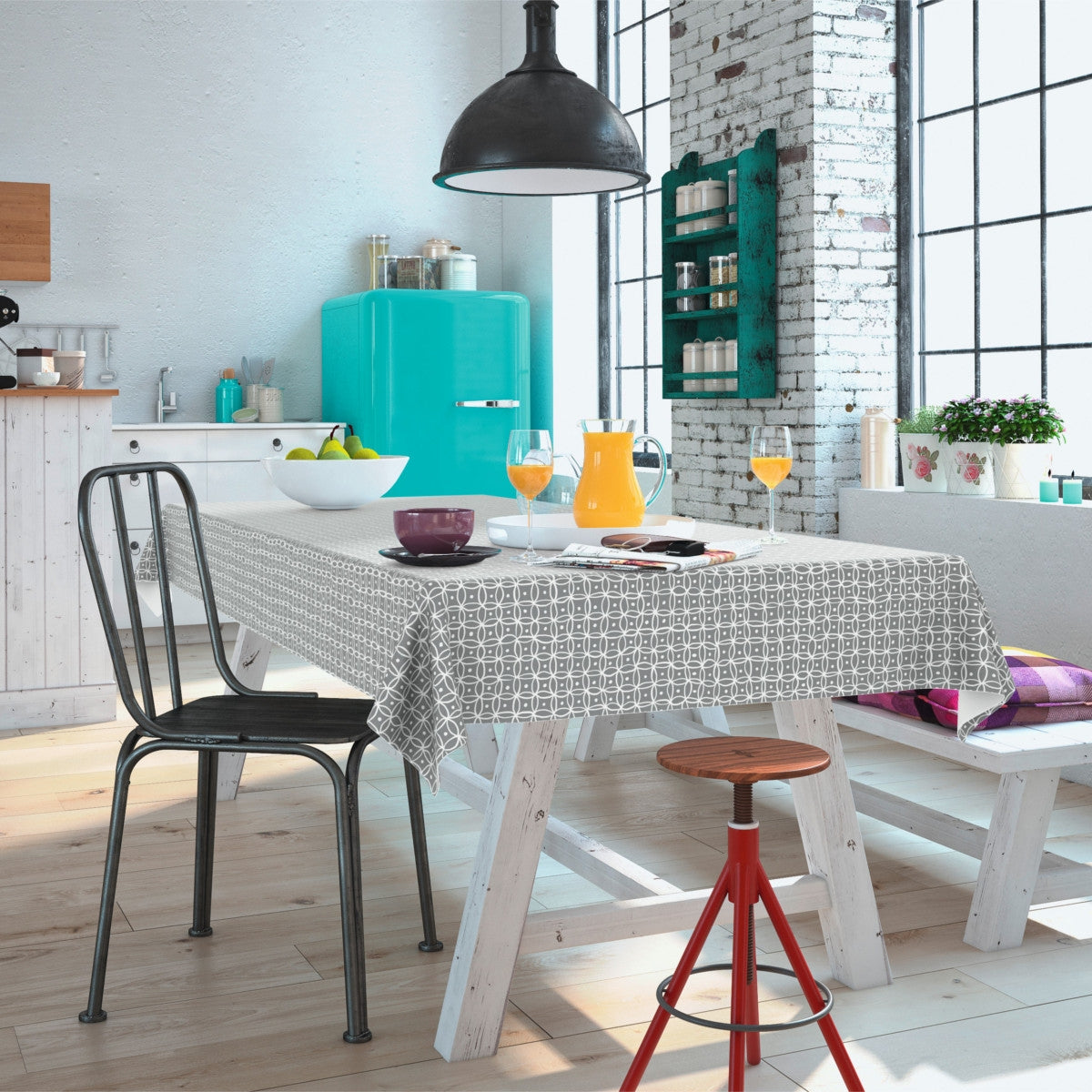 Namika Grå, vaxduk med snyggt enkelt grafiskt mönster