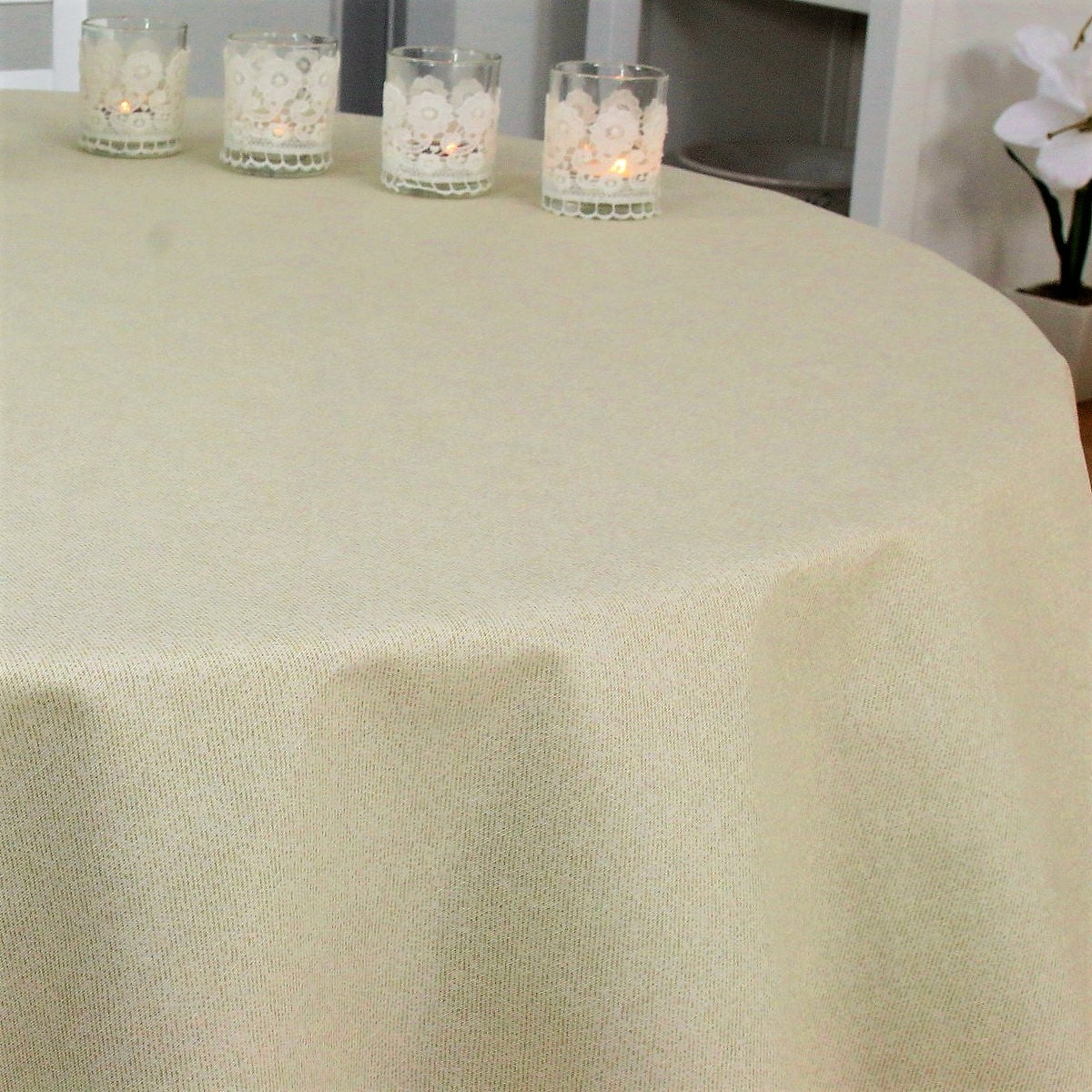 Enfärgad rund textilvaxduk natur - Dali 160 cm bred