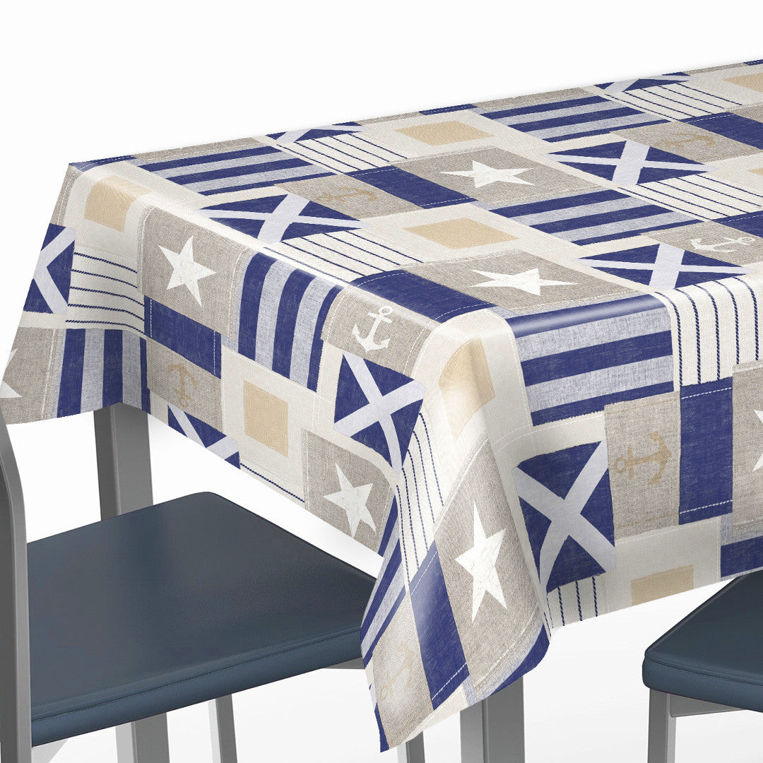På bordet Naval Blå - Vaxduk med maritimt tema