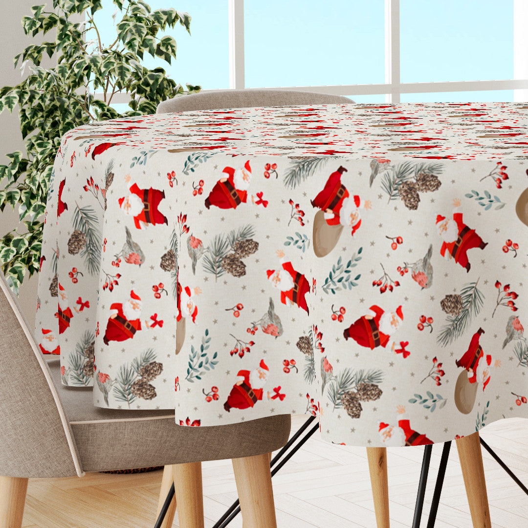 Navida Rund Julbordsduk med jultomten med sin fyllda säck