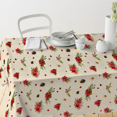 Naza - Textilvaxduk med små fina röda julstärnor på bordet
