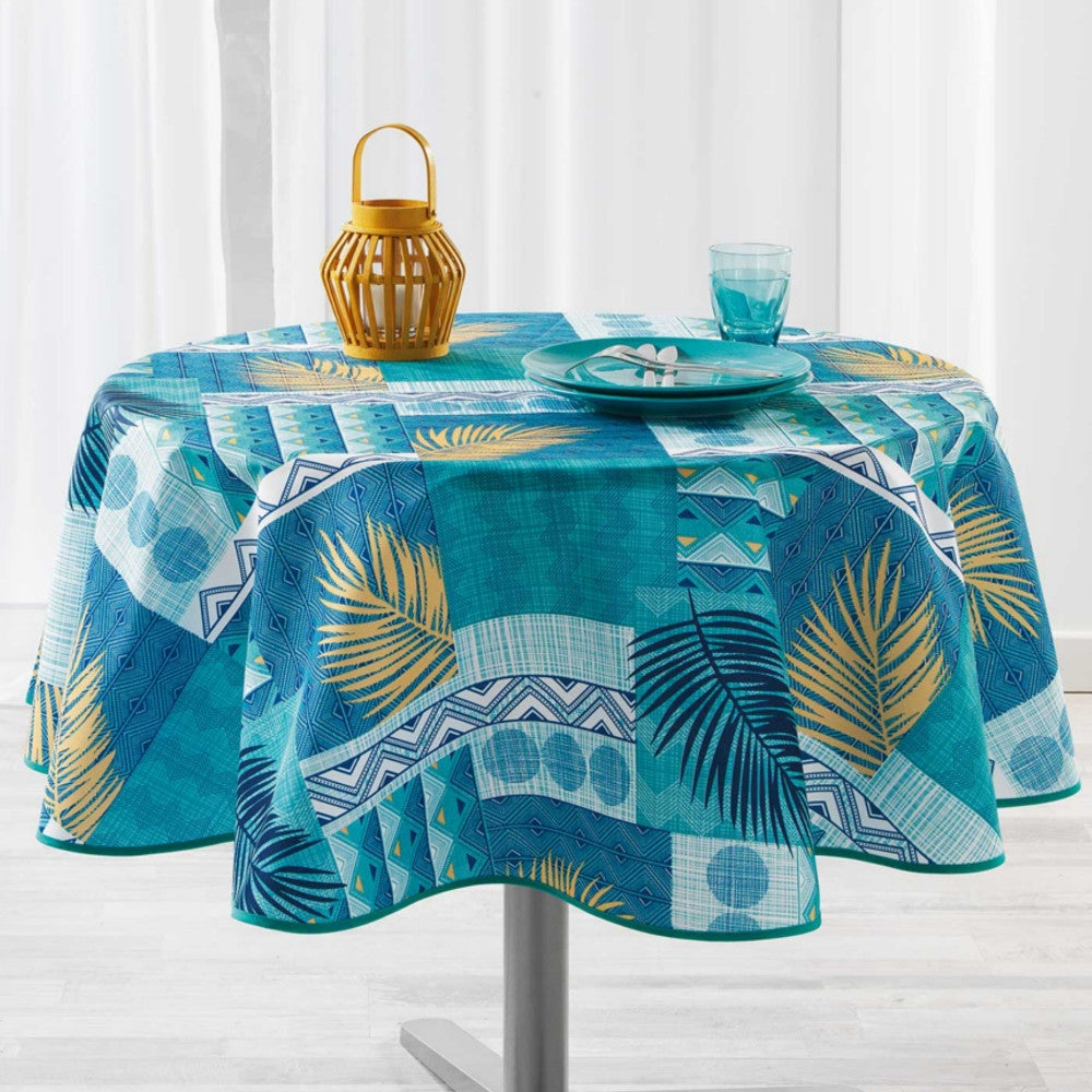 Neha Blue Ø 180 cm, rund duk med fläckskydd