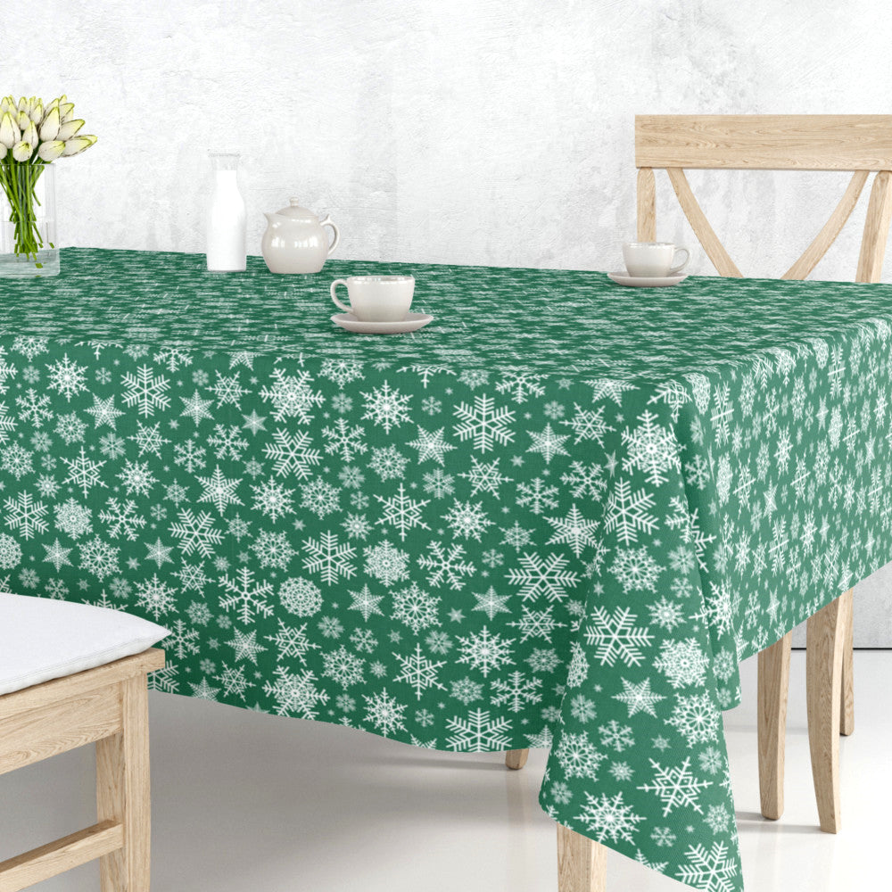 Nieve Grön - Julbordsduk, textilvaxduk med de vackraste vita iskristallerna