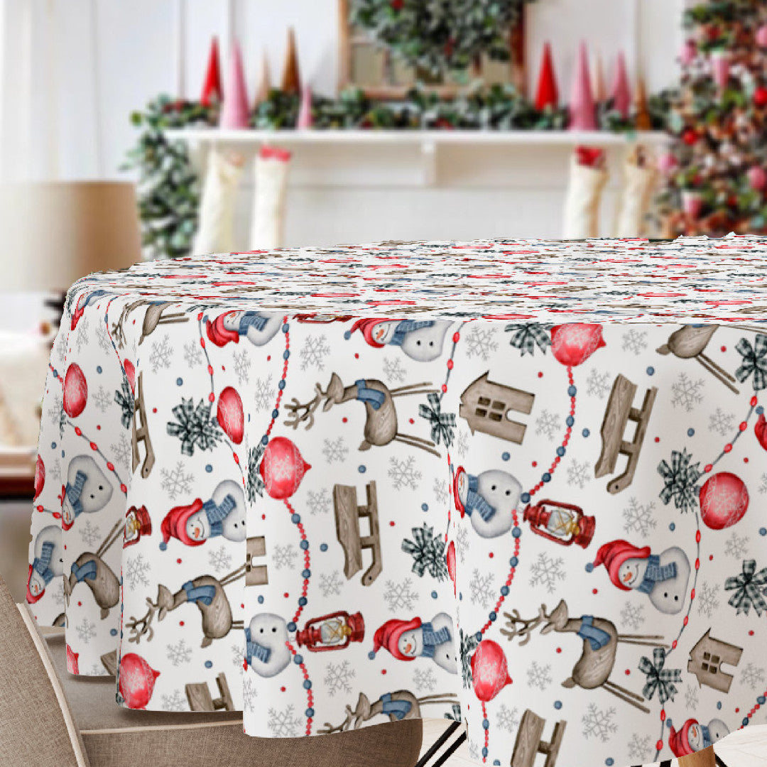 Nieve, rund julduk med glada snögubbar och julmotiv