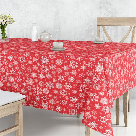 Nieve Röd  - Jultextilvaxduk med fina stjärnor och iskristaller