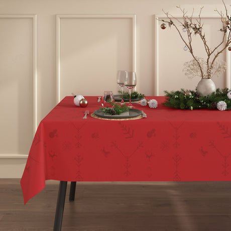 Noel Engholm Julduk - Jacquardvävd textilvaxduk i röd, dukad på bord
