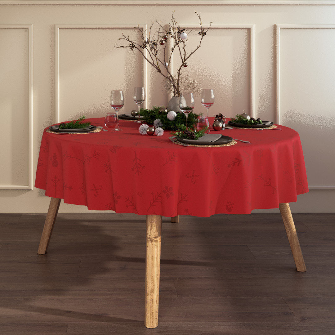 Noel Engholm rund julduk - Jacquardvävd textilvaxduk i rött med glidskydd