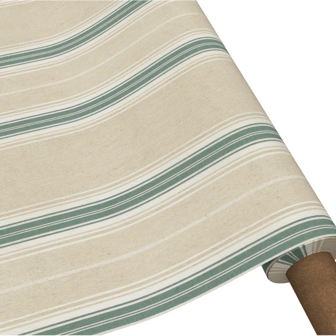 Nordisk Jul Grön Randig - Akrylbelagd textilduk i linnelook på rulle
