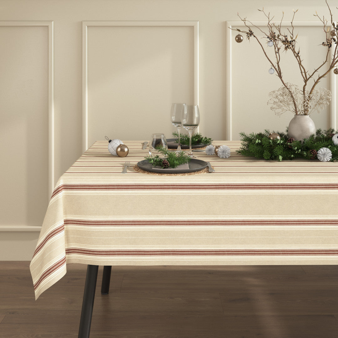 Miljöbild av Nordisk Jul Röd Randig - Akrylbelagd textilduk i linnelook