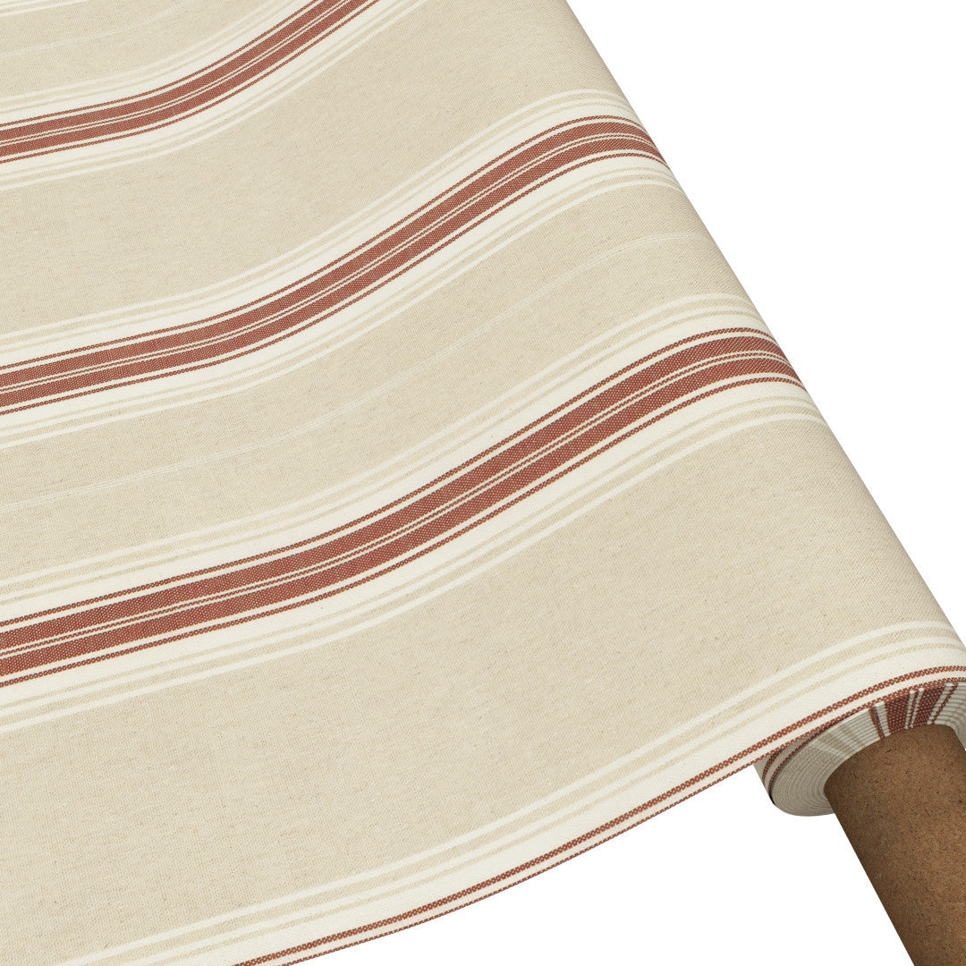 Nordisk Jul Röd Randig - Akrylbelagd textilduk i linnelook på rulle