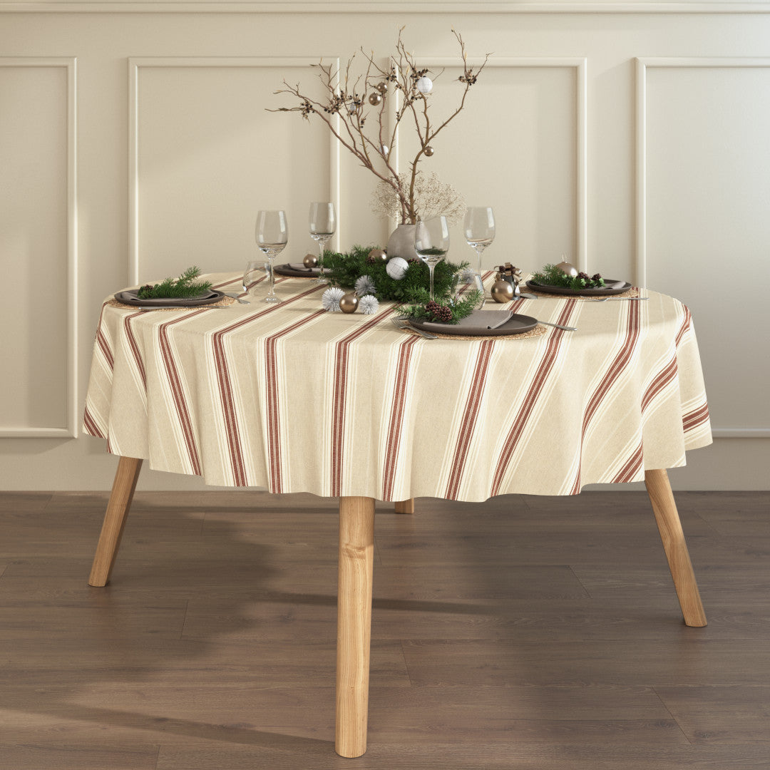 Nordisk Jul Röd Randig - Rund akrylbelagd textilduk i linnelook
