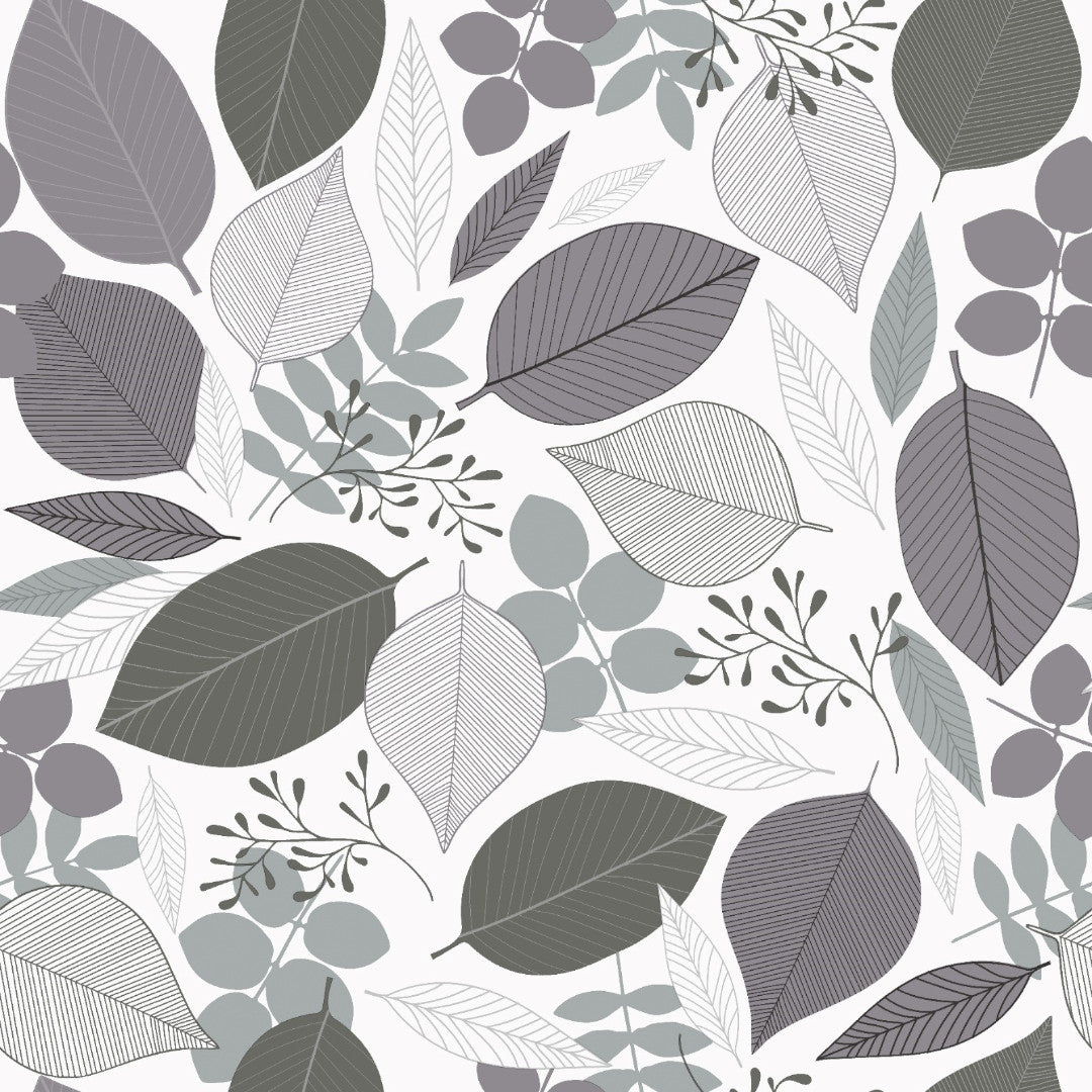 På bordet Nordic Forest - Vaxduk med blad i grå nyanser