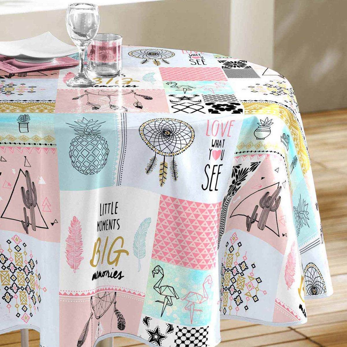 Optima - Rund vaxduk med patchwork, Ø 155 cm