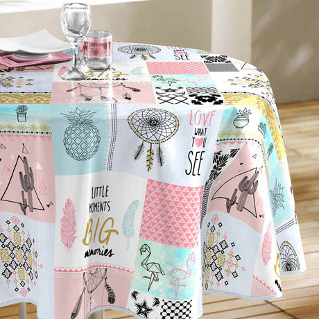 Optima - Rund vaxduk med patchwork, Ø 155 cm