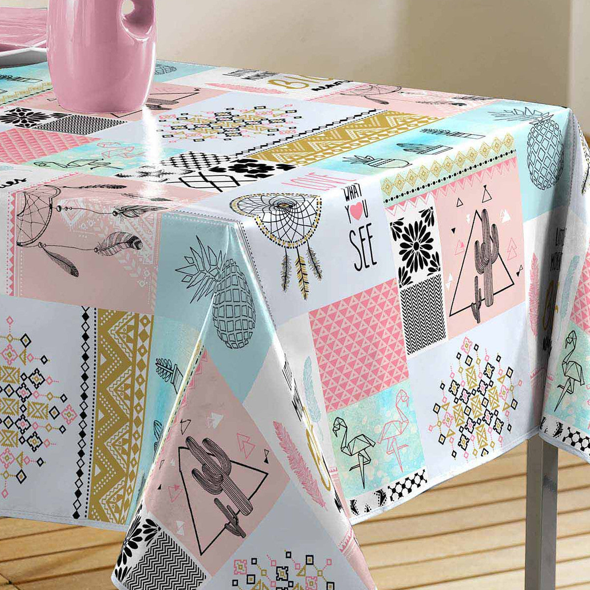 Optima - vaxduk med patchwork, 140 x 240 cm