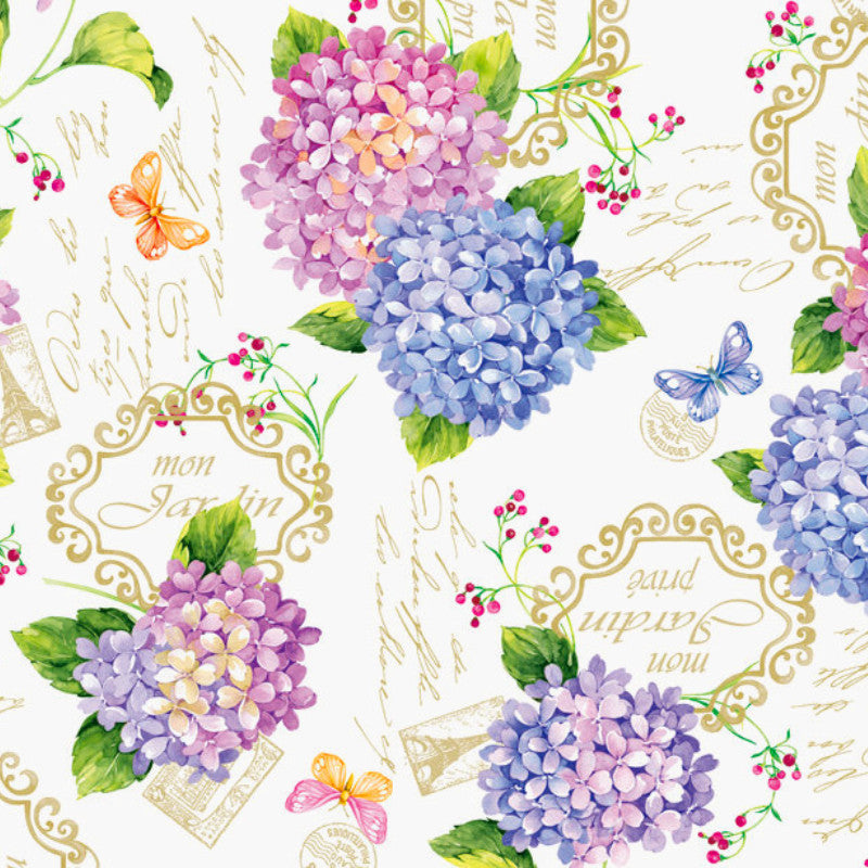 Närbild av Ortensie, vaxduk med hortensior, 140 cm bred