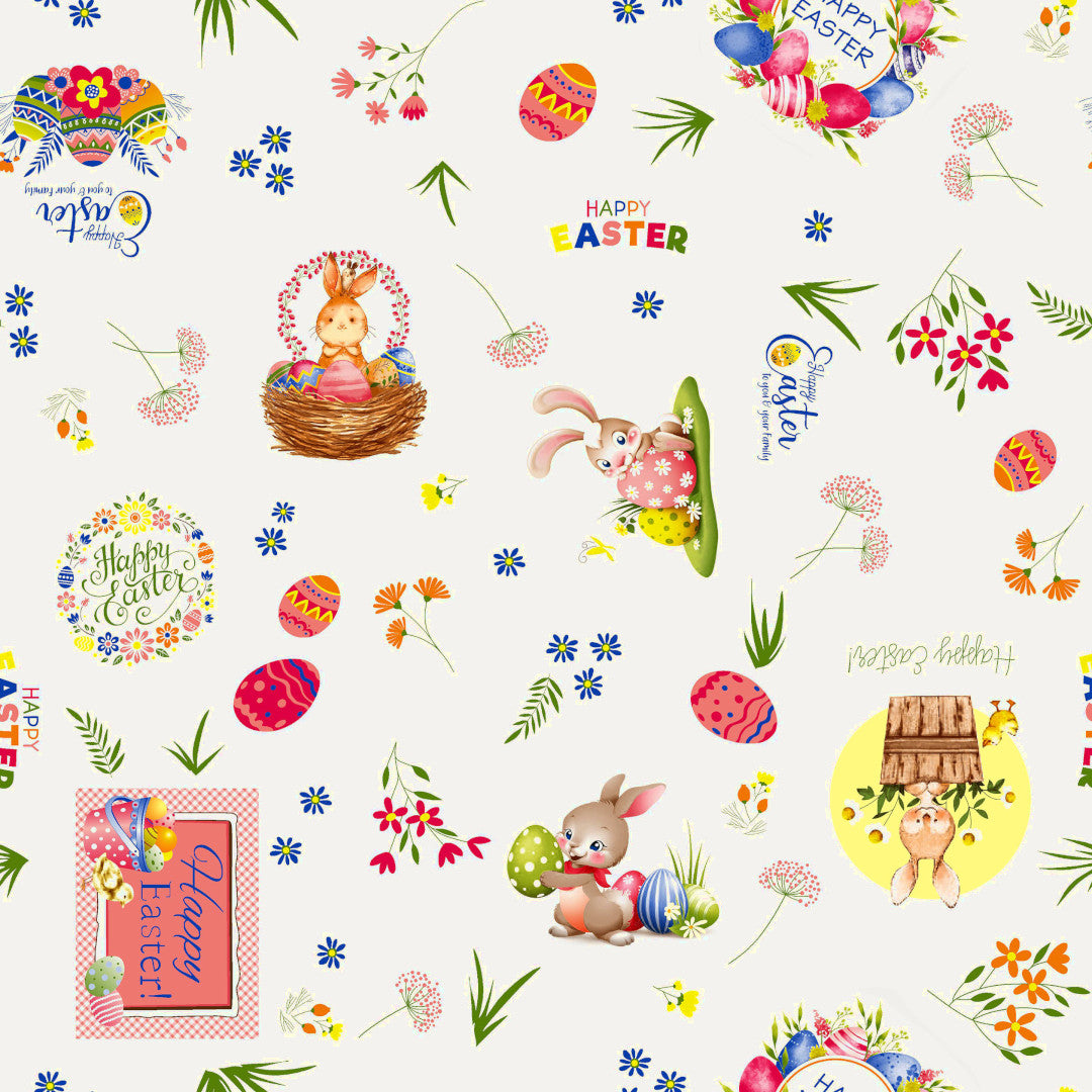 Påsktid Vit - Textilvaxduk med påskmotiv