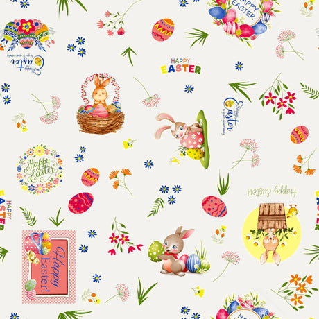 Påsktid Vit - Textilvaxduk med påskmotiv