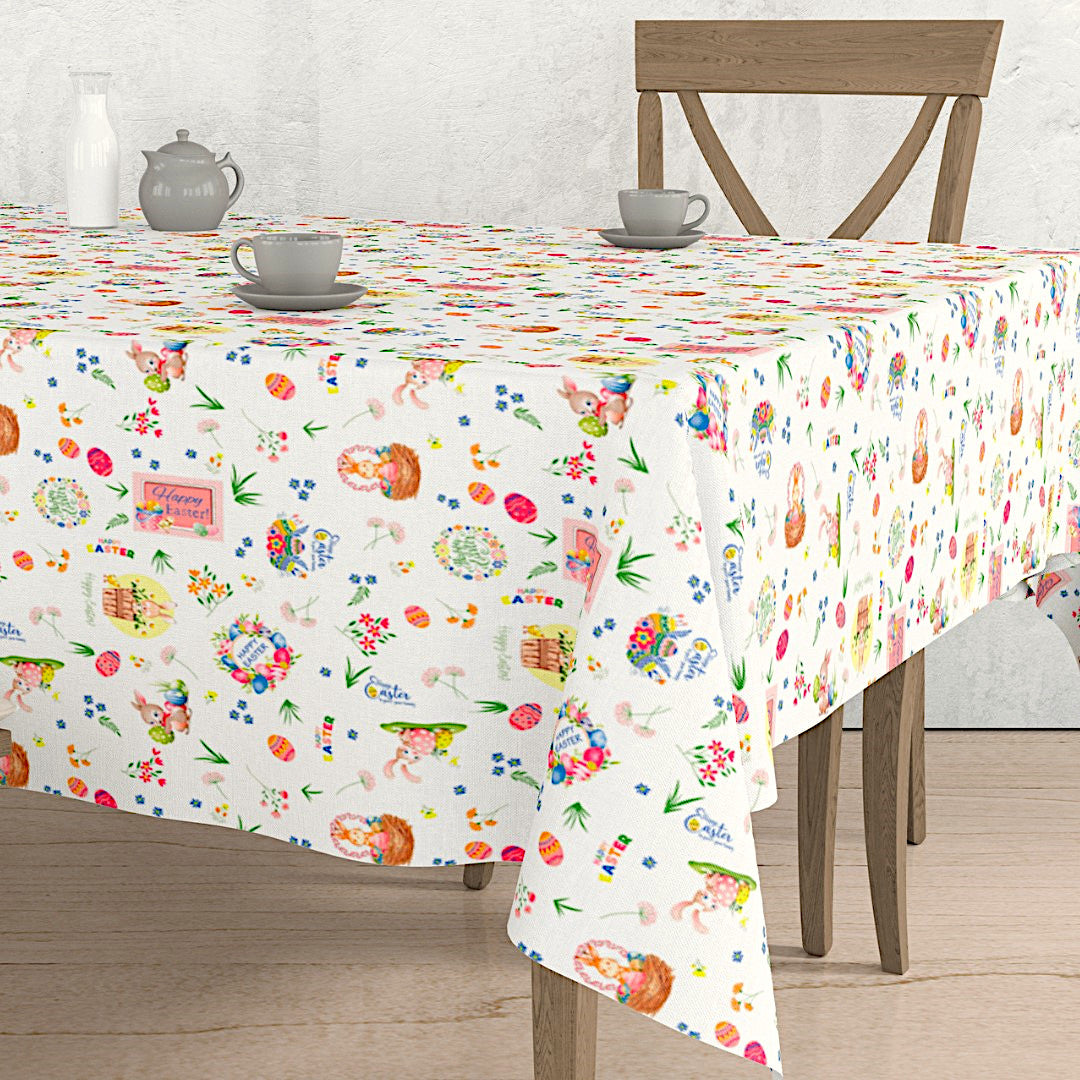 Påsktid Vit - Textilvaxduk med påskmotiv