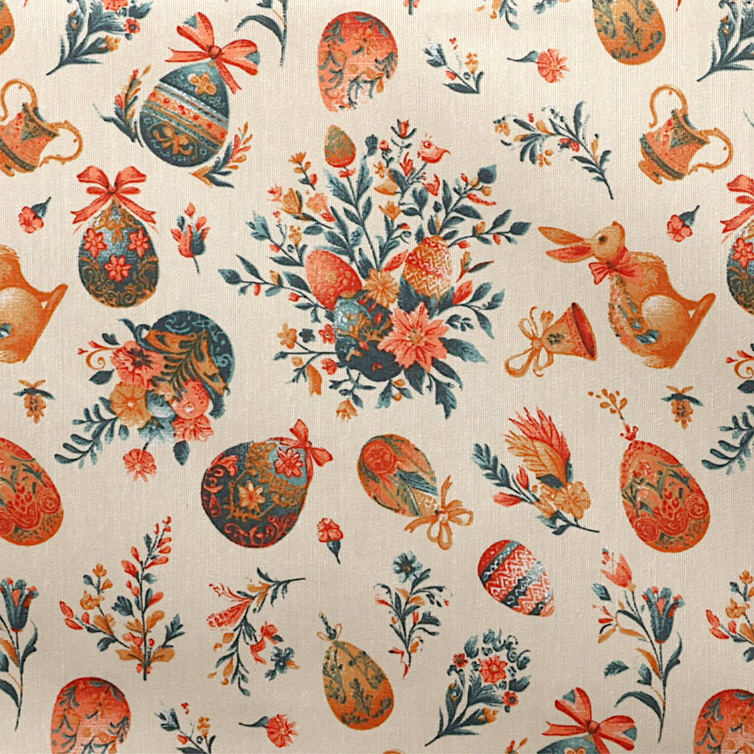 Påsk med Fabergéägg naturvit - Textilvaxduk med påskmotiv