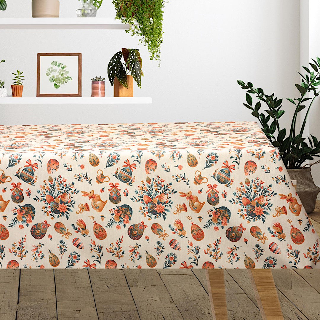 Påsk med Fabergéägg naturvit - Textilvaxduk med påskmotiv