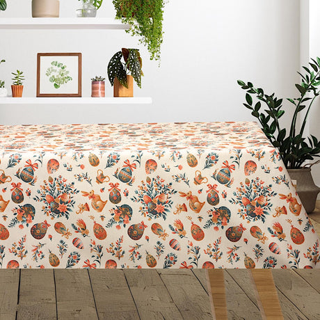 Påsk med Fabergéägg naturvit - Textilvaxduk med påskmotiv