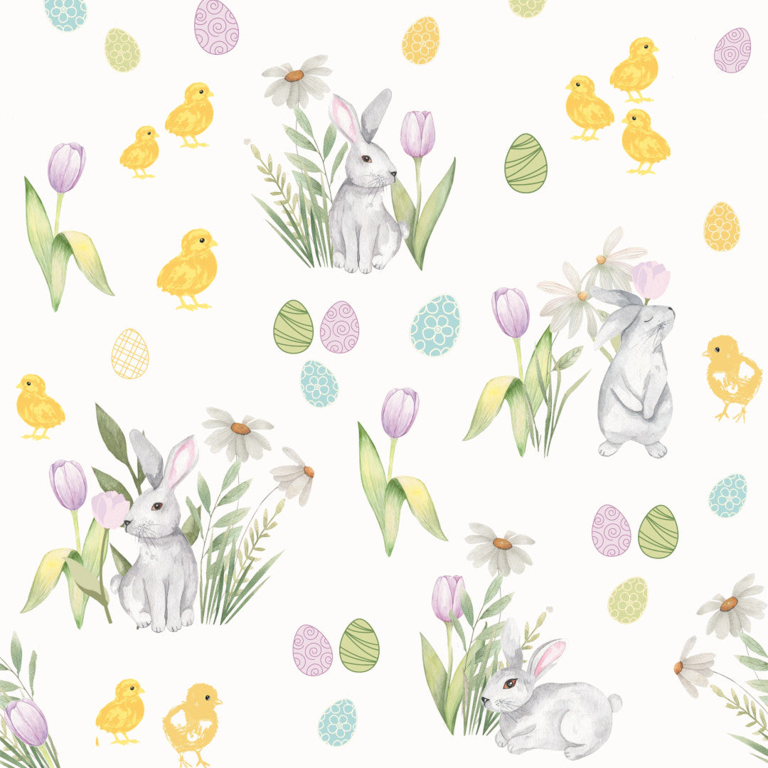 Påskglädje - vaxduk med kycklingar, harar och ägg