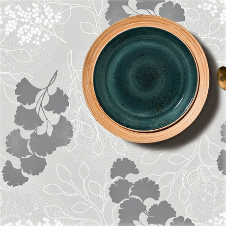 Stilfull Palmera - Vaxduk med streck och blommor i grå toner