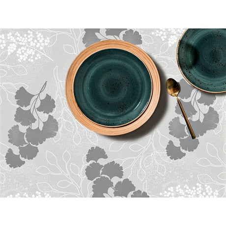 Stilfull Palmera - Vaxduk med streck och blommor i grå toner