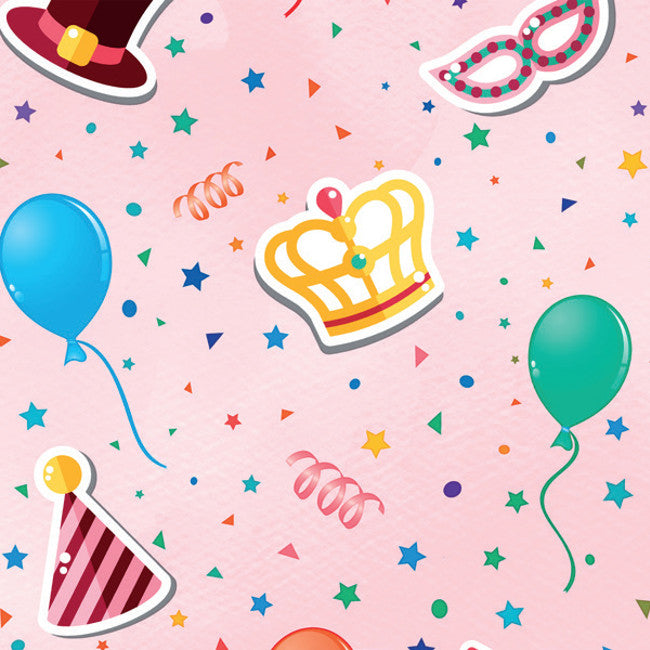 Festduk Rosa - Festlig vaxduk med partyhattar och masker till födelsedagar mm.