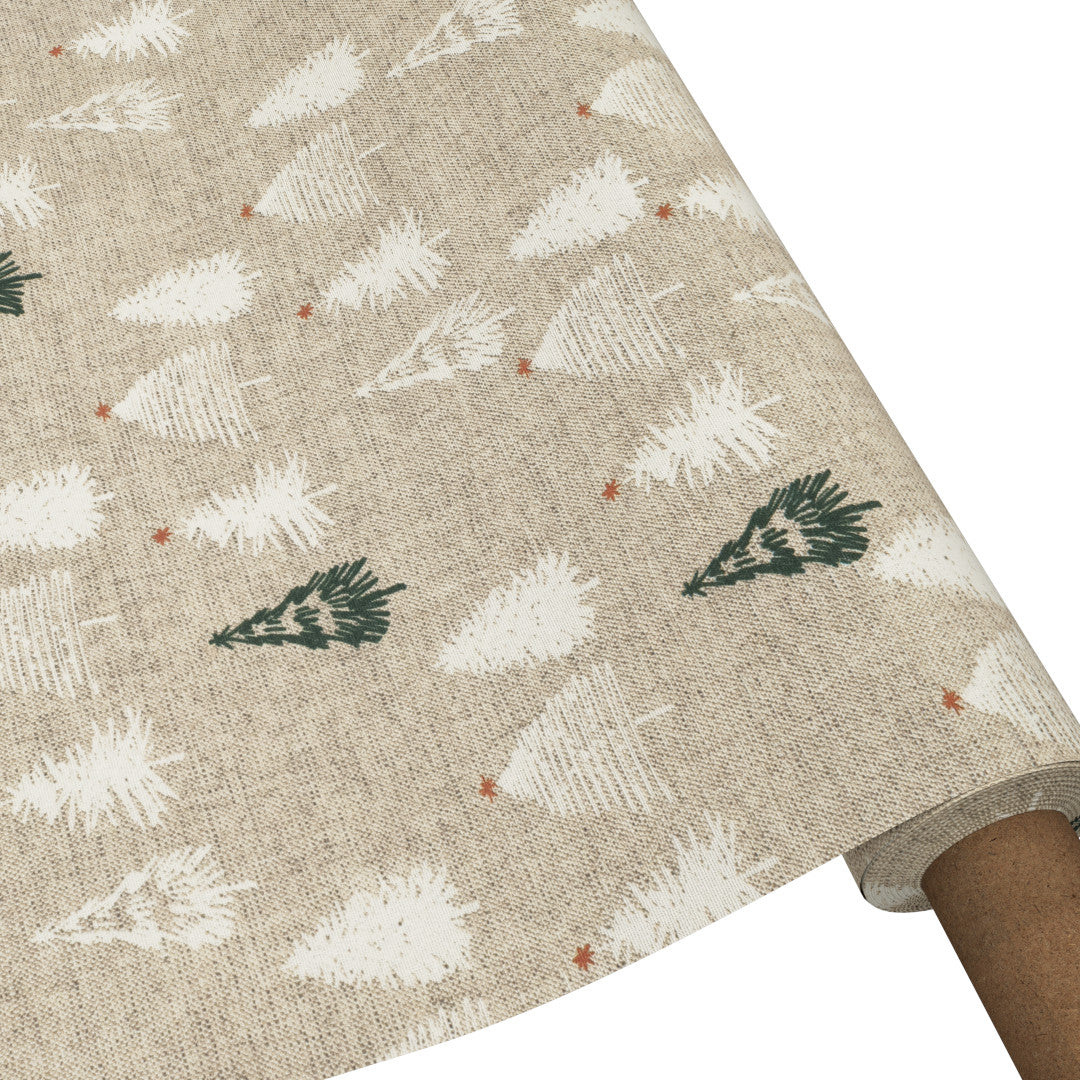 Pau Natur - Jultextilvaxduk i linnelook med julgranar, rulle