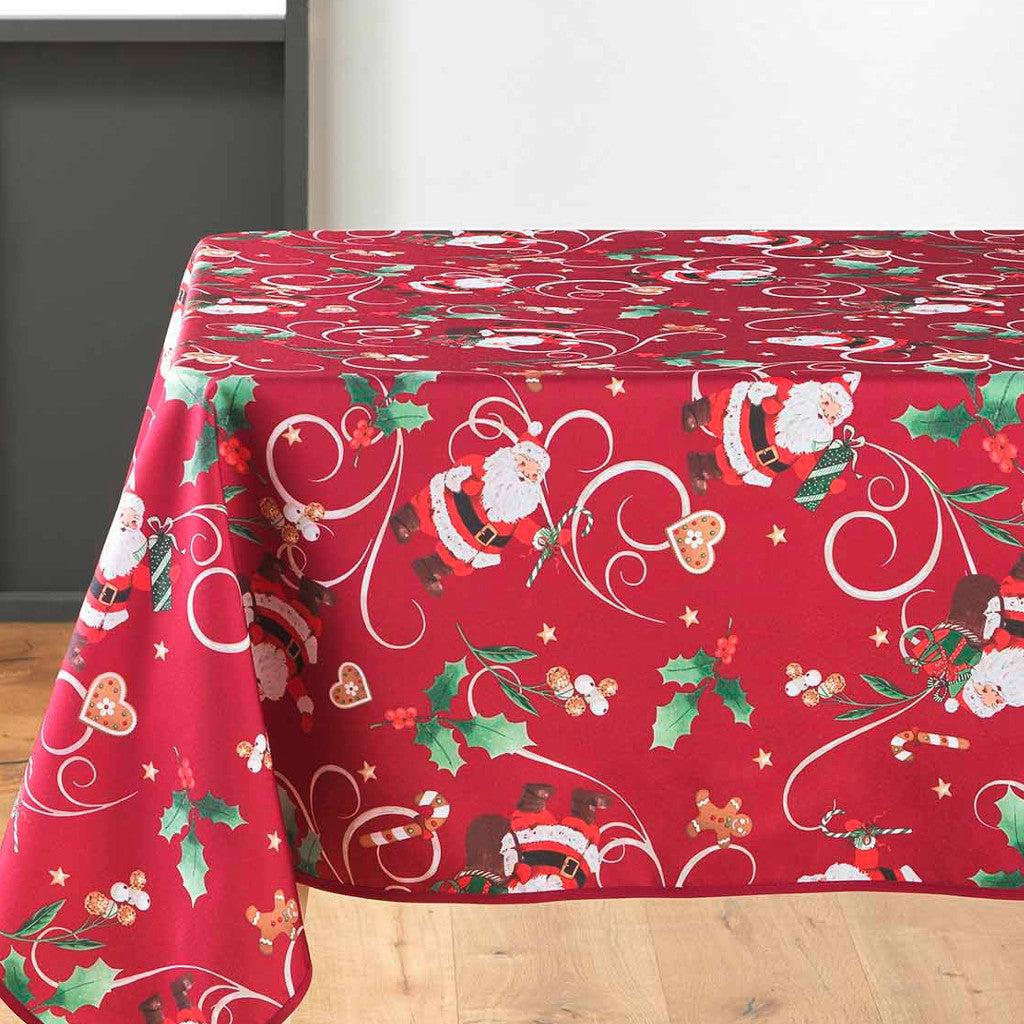 Pere Noel Red 150 x 240 cm, rektangulär julbordsduk med fläckskydd