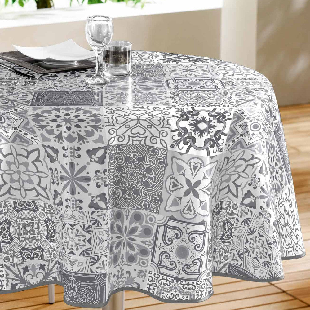 Persane Grey - Rund vaxduk med grafiskt mönster, Ø 155 cm