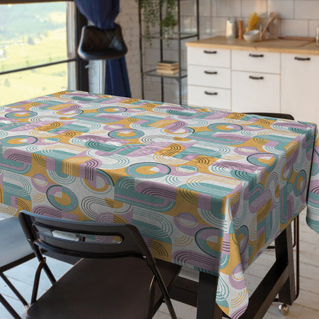 På bordet Picasso Råvit - Vaxduk med grafiskt mönster och linnelook