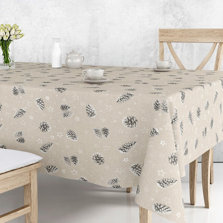 Pinas Grå - Jultextilvaxduk medkottar på naturfärgad bas på bordet