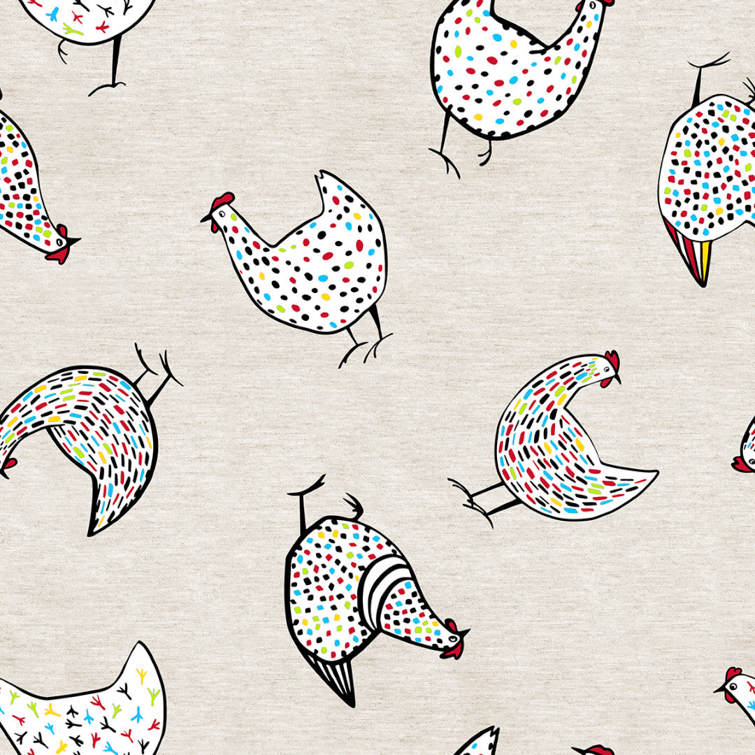 Pio Natur - Textilvaxduk med färgglada höns