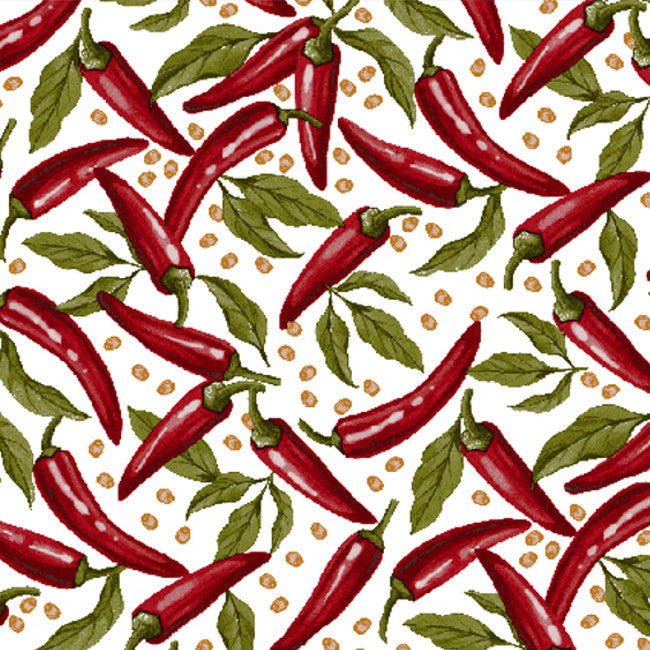 PiriPiri Chilli Vit - Vaxduk med små röda chillier