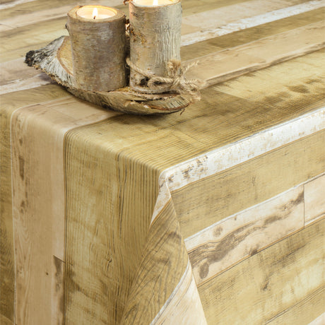Brädor Beige - Rund vaxduk med resår - Till bord Ø 60 - Ø 130 cm