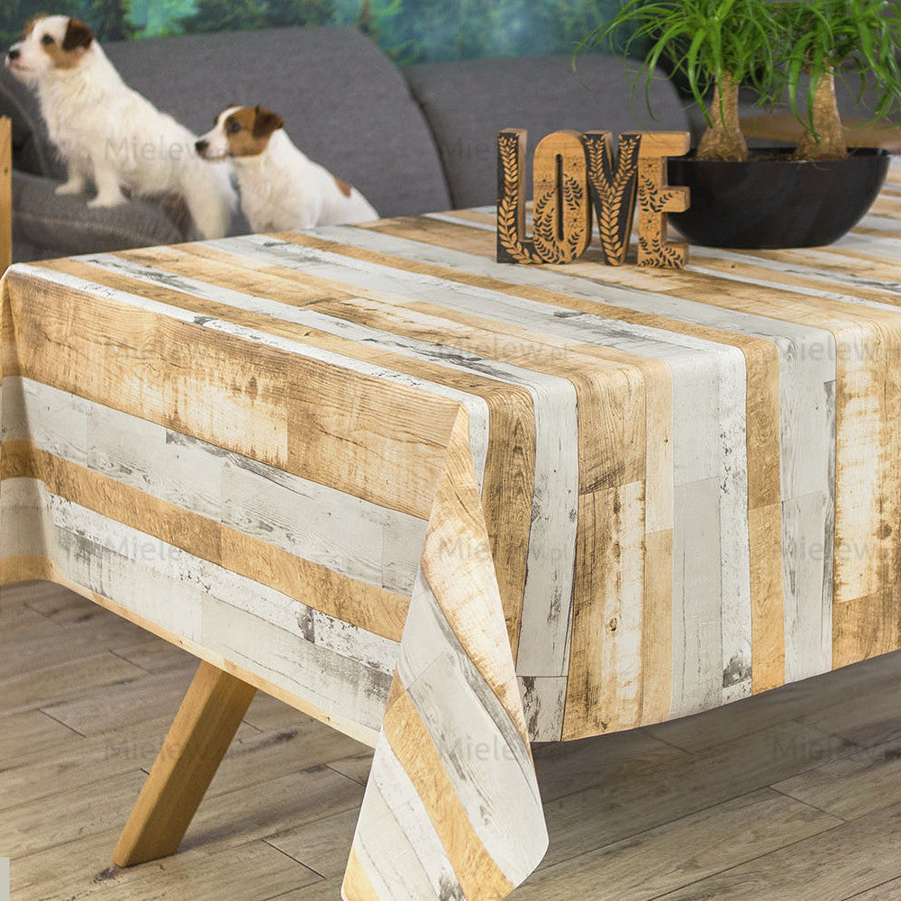 Plankor Grå-Beige - Vaxduk med rustikt trälook