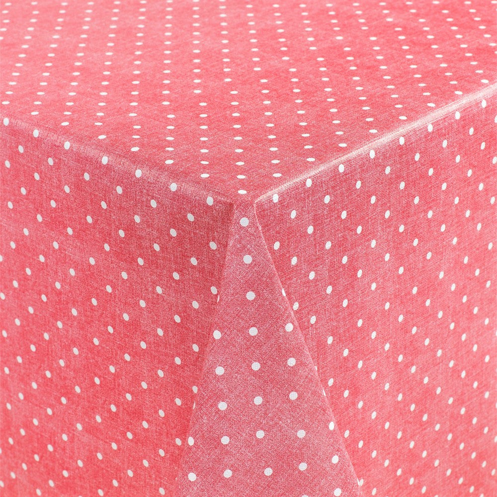 Prickar på röd/rosa bakgrund, vaxduk med lätt präglad yta