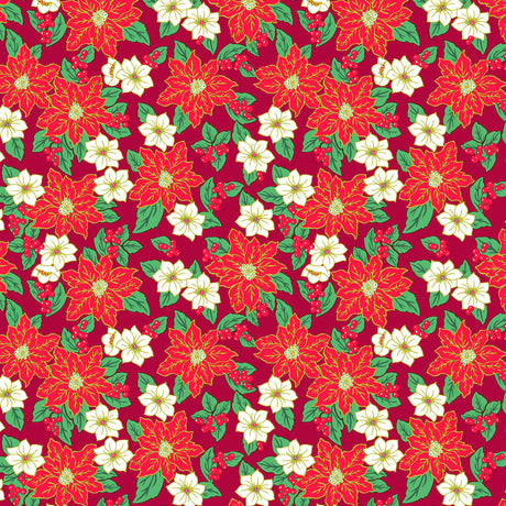 Pons Djup röd - Jultextilvaxduk  med de finaste små Julstjärnor